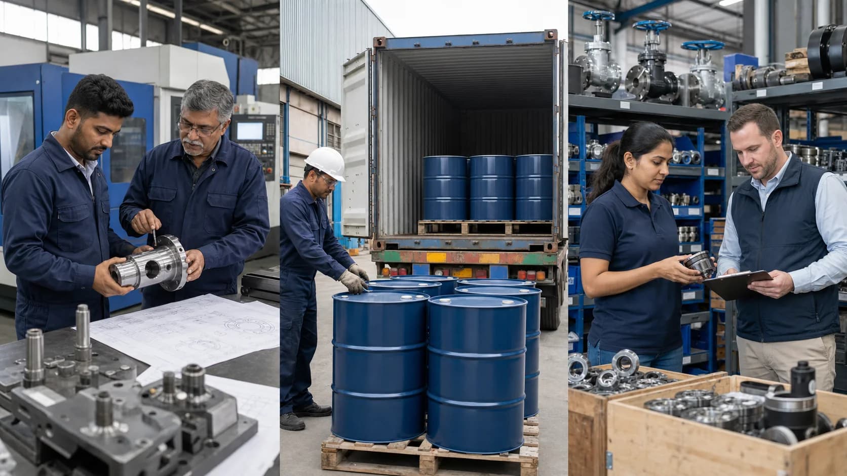 Industrial products being inspected, stocked and prepared for dispatch.
